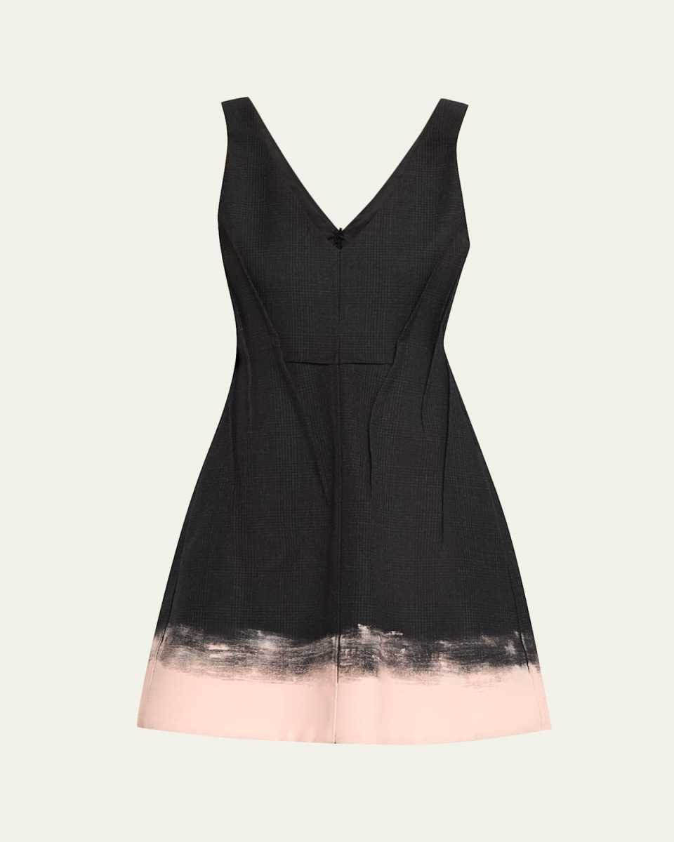 Glen Plaid Sleeveless Painted-Hem Mini Dress